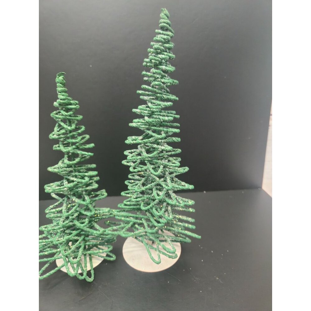 Vintage Dept 56 Village Frosted Zig-zag Trees Set of 3 Retired Green 5250-7 star - Picture 4 of 9
